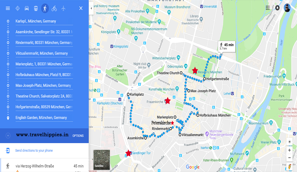 munich walking tour map